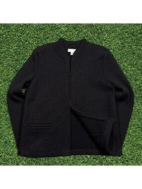 Vintage Christopher & Banks 100% Wool Grey Double Zip Sweater Size S
